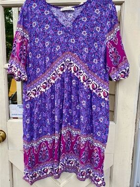 Purple Floral V-Neck Dress Boho